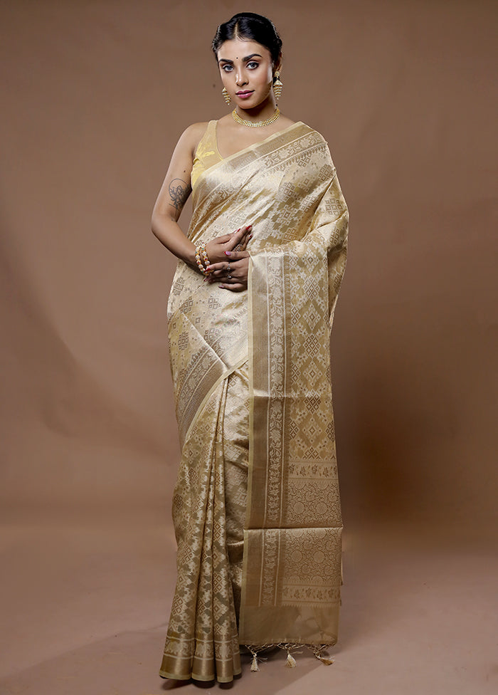 Cream Tissue Silk Saree With Blouse Piece - Indian Silk House Agencies