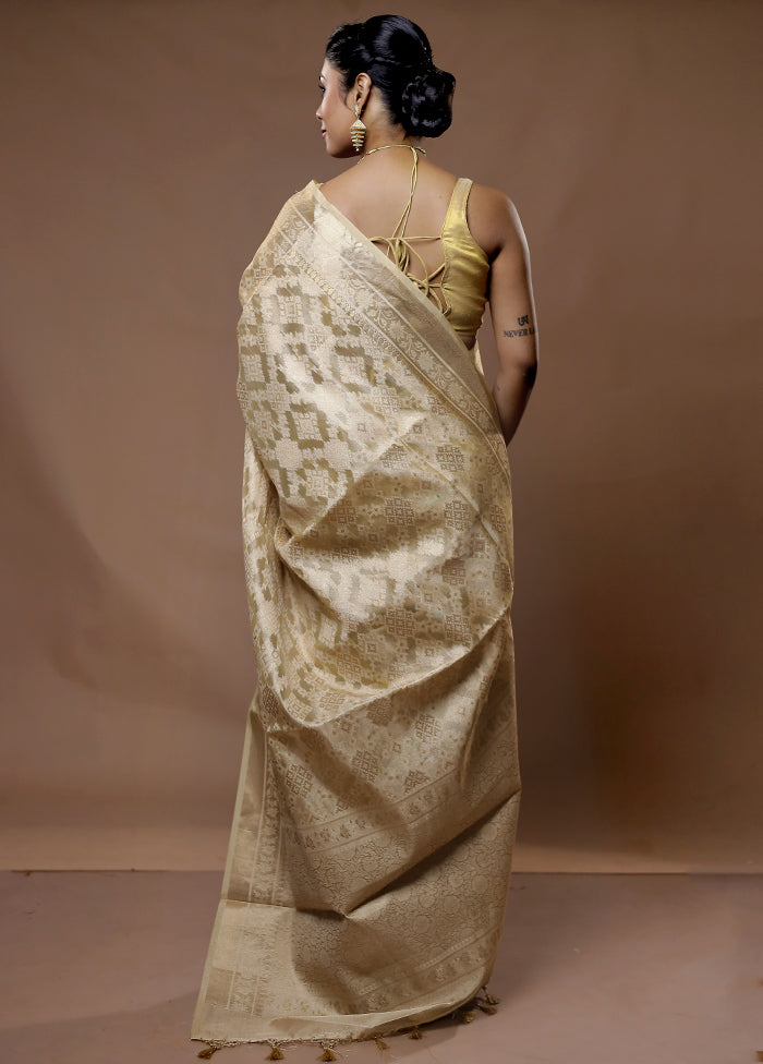 Cream Tissue Silk Saree With Blouse Piece - Indian Silk House Agencies