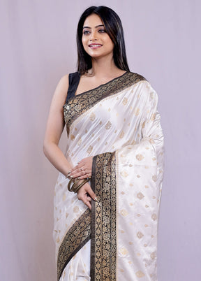 White Dupion Silk Saree With Blouse Piece - Indian Silk House Agencies