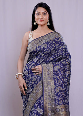 Blue Dupion Silk Saree With Blouse Piece - Indian Silk House Agencies