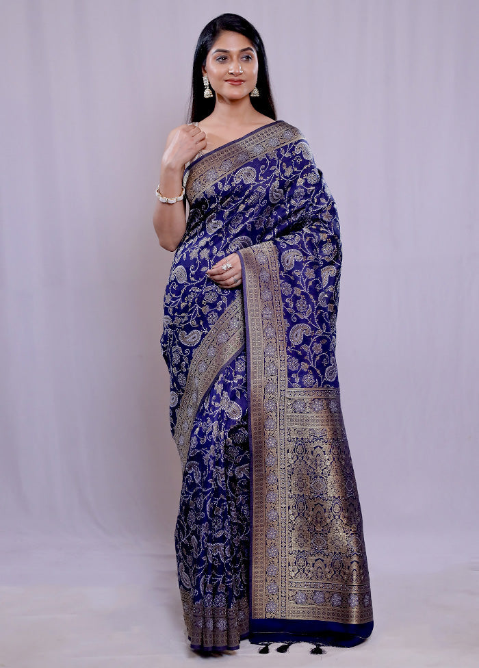 Blue Dupion Silk Saree With Blouse Piece - Indian Silk House Agencies