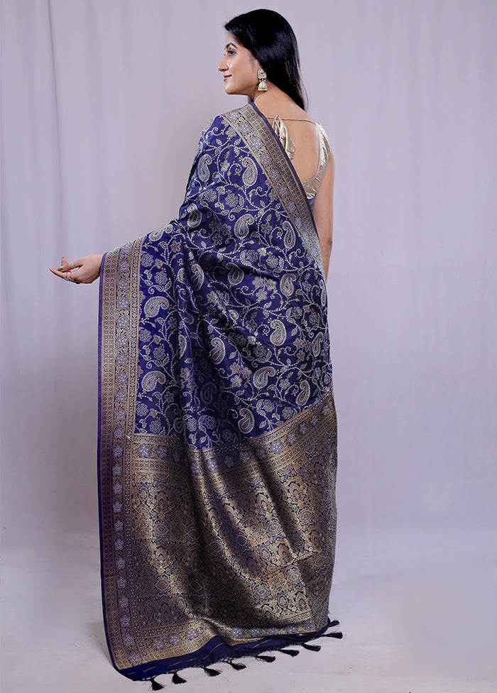 Blue Dupion Silk Saree With Blouse Piece - Indian Silk House Agencies