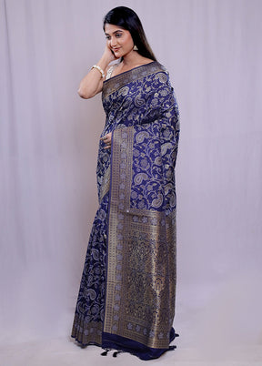 Blue Dupion Silk Saree With Blouse Piece - Indian Silk House Agencies