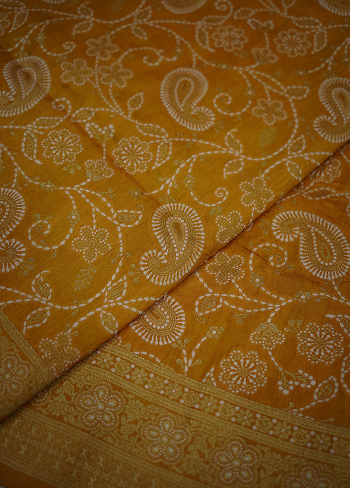 Yellow Dupion Silk Saree With Blouse Piece - Indian Silk House Agencies