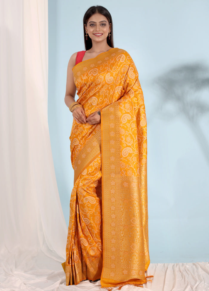 Yellow Dupion Silk Saree With Blouse Piece - Indian Silk House Agencies