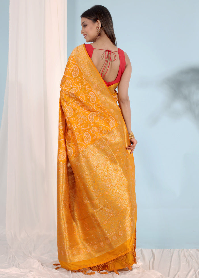 Yellow Dupion Silk Saree With Blouse Piece - Indian Silk House Agencies