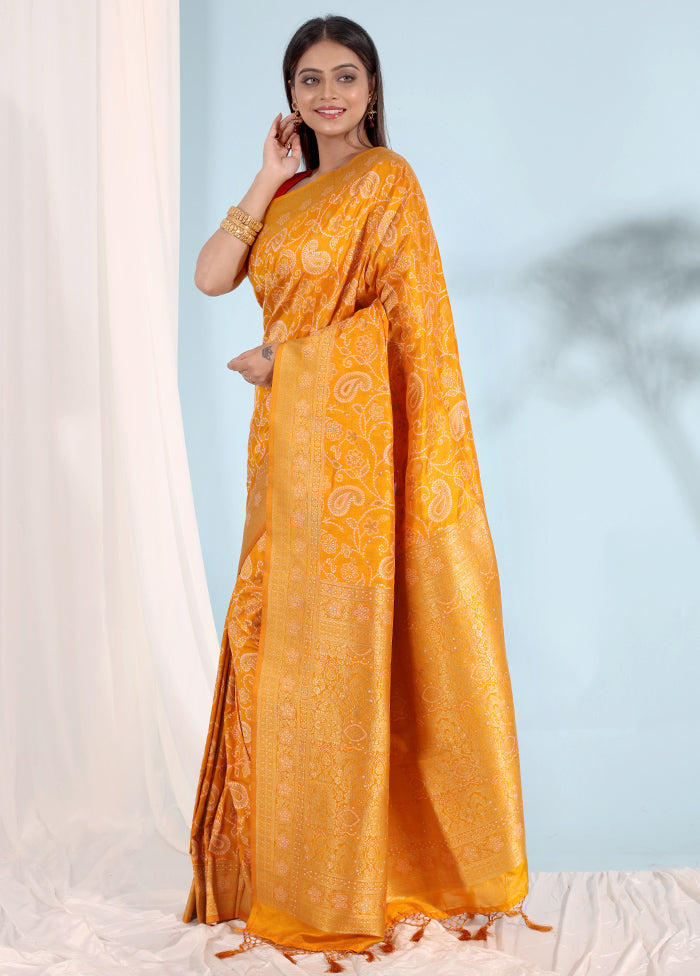 Yellow Dupion Silk Saree With Blouse Piece - Indian Silk House Agencies