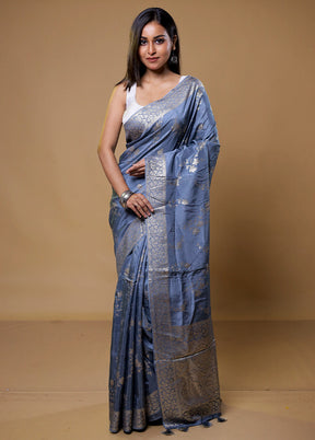 Grey Dupion Silk Saree With Blouse Piece