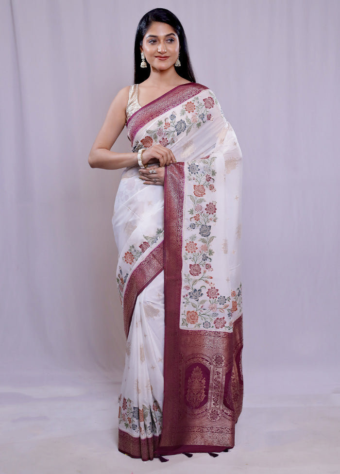 White Dupion Silk Saree With Blouse Piece - Indian Silk House Agencies