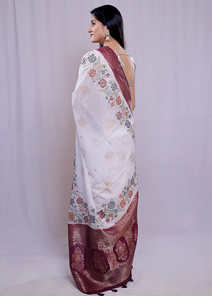 White Dupion Silk Saree With Blouse Piece - Indian Silk House Agencies