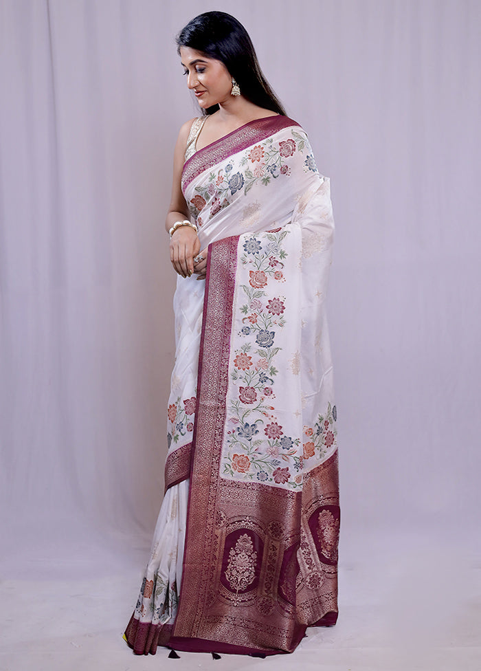 White Dupion Silk Saree With Blouse Piece - Indian Silk House Agencies