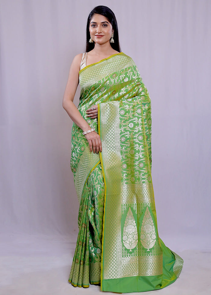 Green Uppada Silk Saree With Blouse Piece - Indian Silk House Agencies