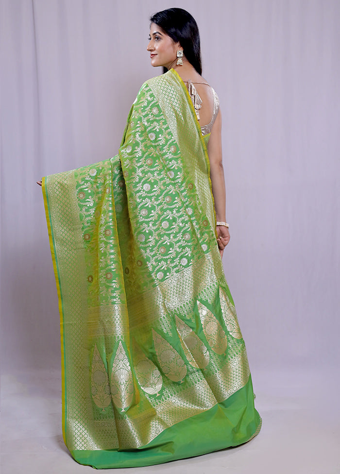 Green Uppada Silk Saree With Blouse Piece - Indian Silk House Agencies