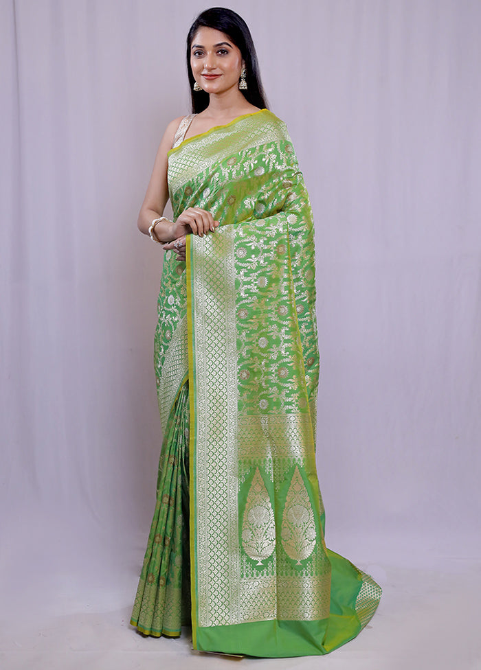 Green Uppada Silk Saree With Blouse Piece - Indian Silk House Agencies