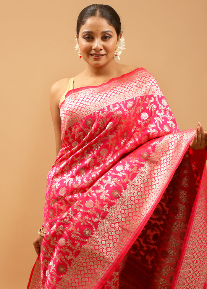 Pink Uppada Silk Saree With Blouse Piece