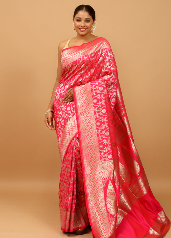 Pink Uppada Silk Saree With Blouse Piece