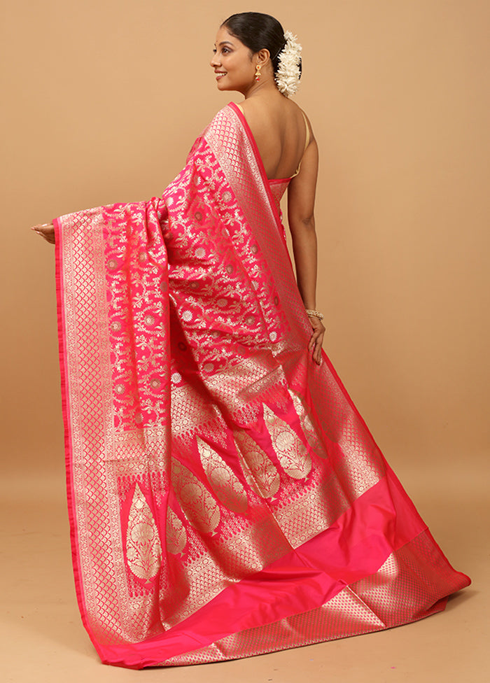 Pink Uppada Silk Saree With Blouse Piece