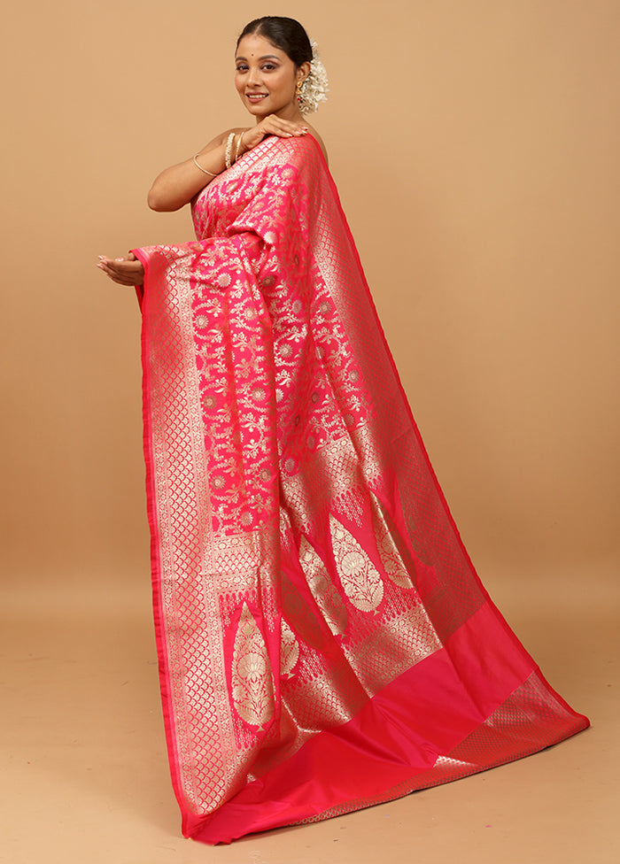 Pink Uppada Silk Saree With Blouse Piece