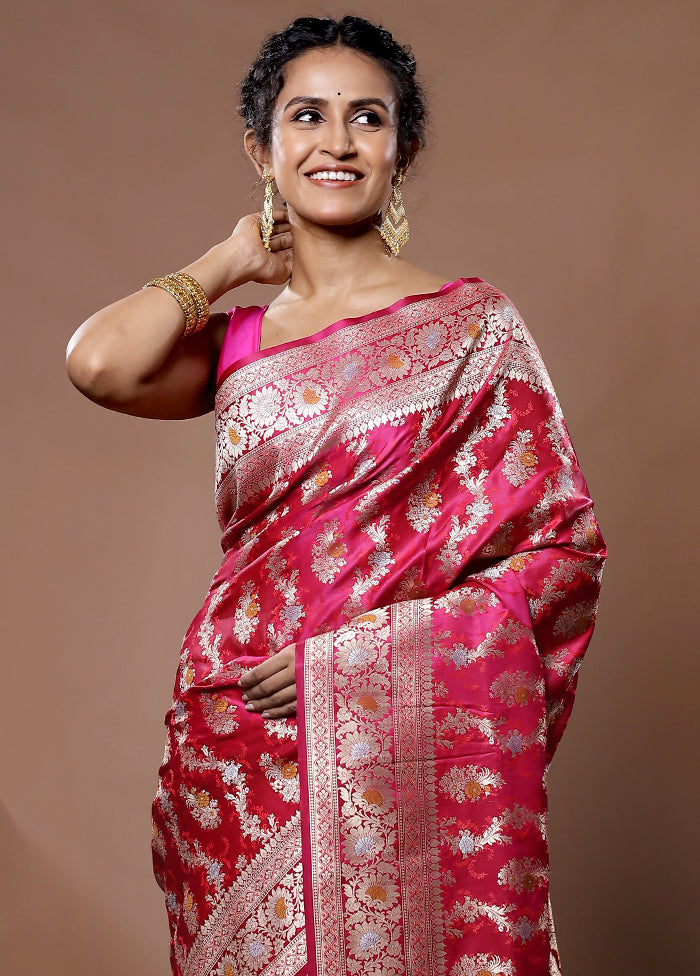 Pink Uppada Pure Silk Saree With Blouse Piece - Indian Silk House Agencies