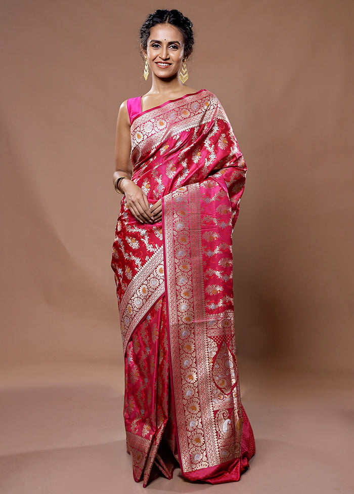 Pink Uppada Pure Silk Saree With Blouse Piece - Indian Silk House Agencies