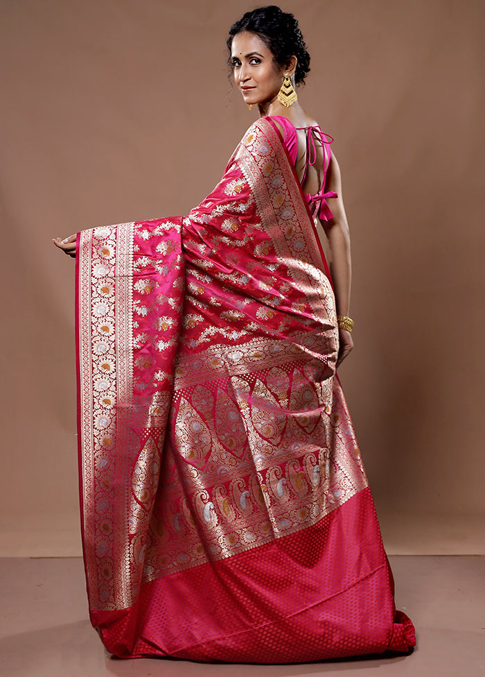 Pink Uppada Pure Silk Saree With Blouse Piece - Indian Silk House Agencies