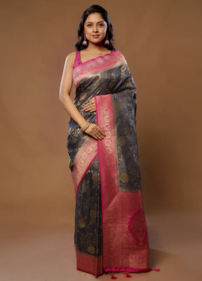 Grey Dupion Silk Saree With Blouse Piece - Indian Silk House Agencies