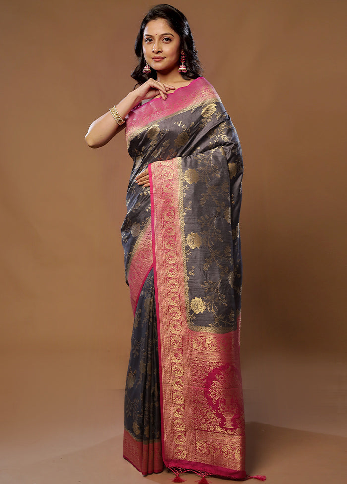 Grey Dupion Silk Saree With Blouse Piece - Indian Silk House Agencies