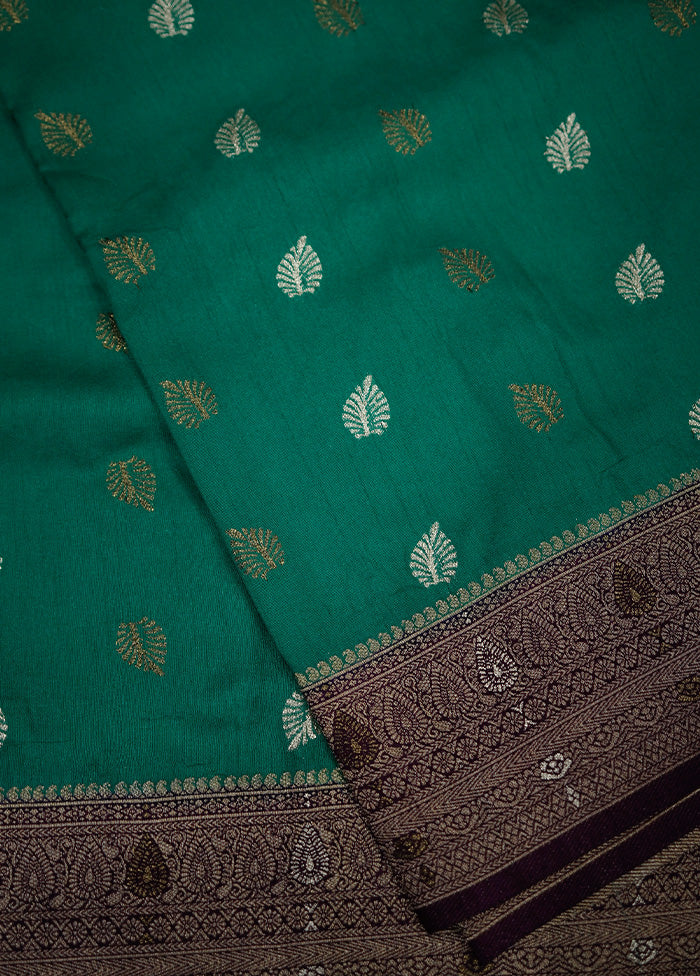 Green Dupion Silk Saree With Blouse Piece - Indian Silk House Agencies