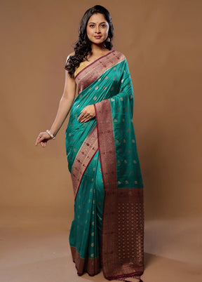 Green Dupion Silk Saree With Blouse Piece - Indian Silk House Agencies