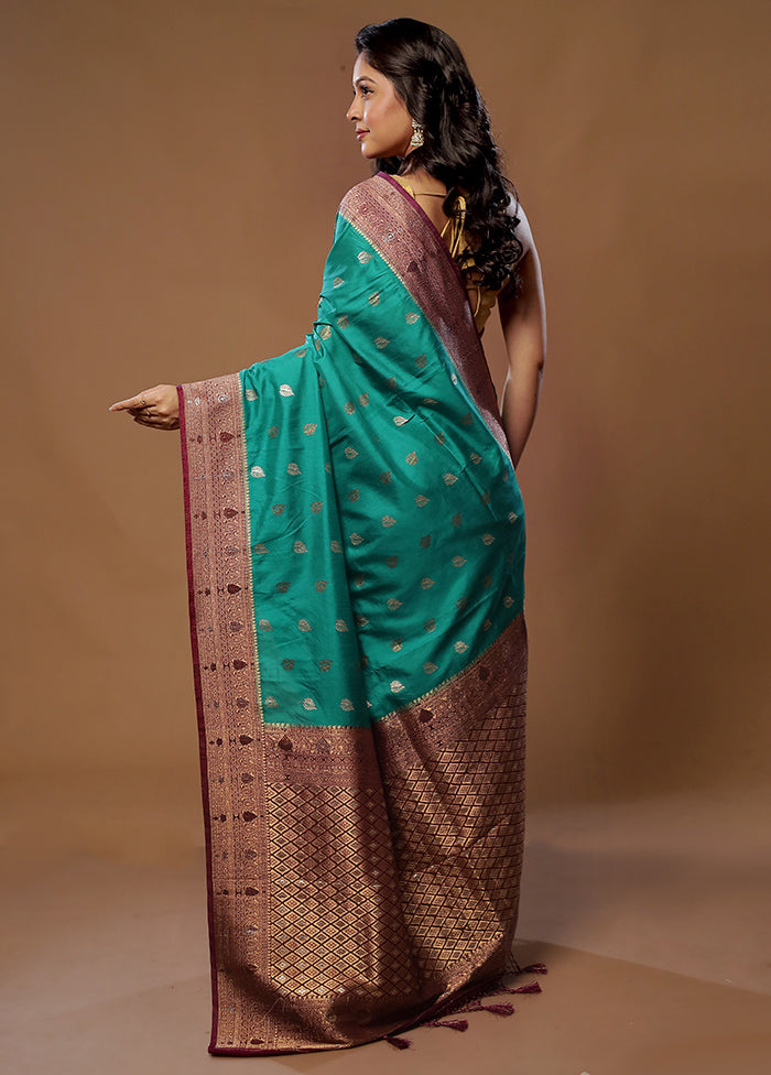 Green Dupion Silk Saree With Blouse Piece - Indian Silk House Agencies