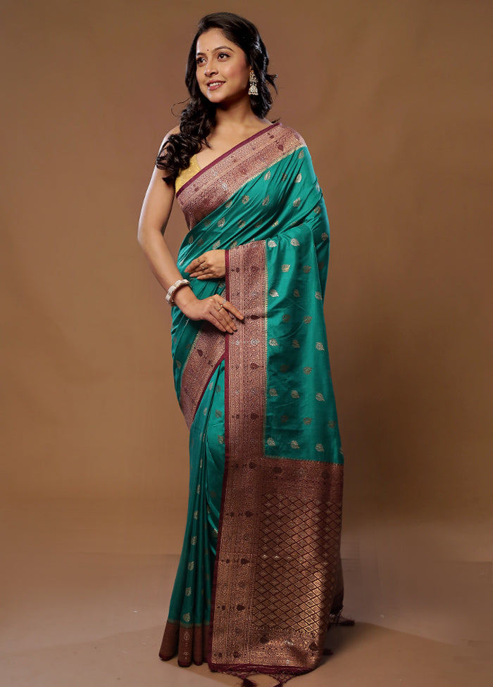 Green Dupion Silk Saree With Blouse Piece - Indian Silk House Agencies