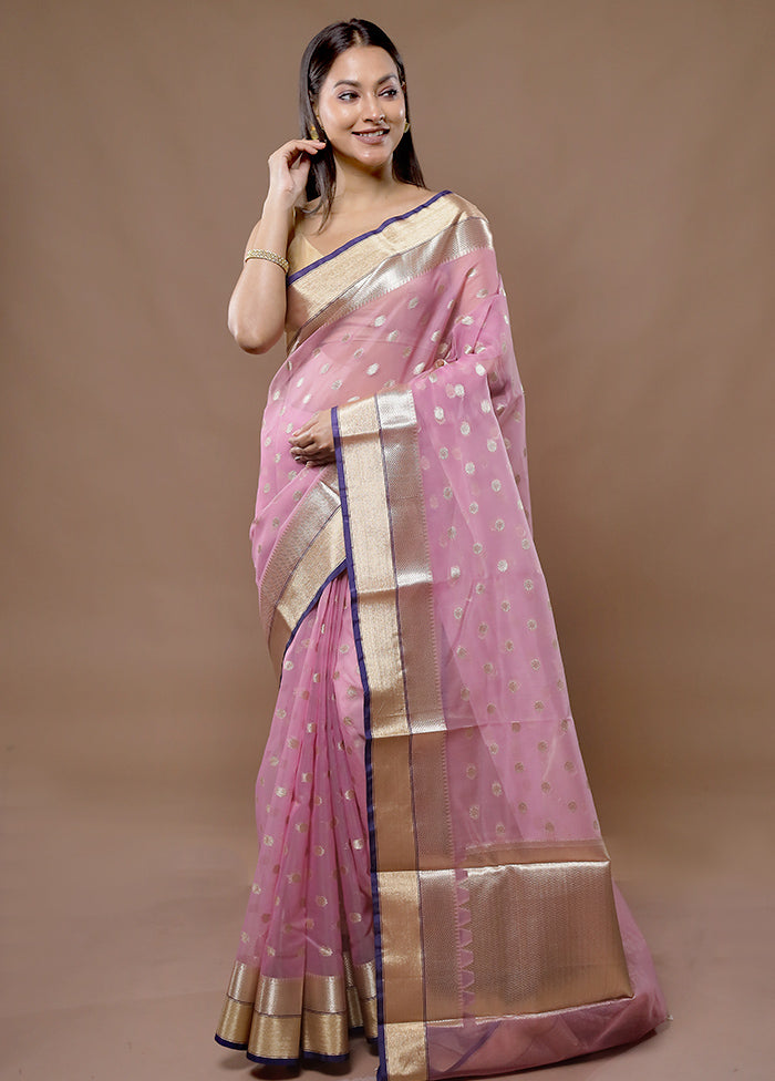 Pink Organza Saree With Blouse Piece - Indian Silk House Agencies