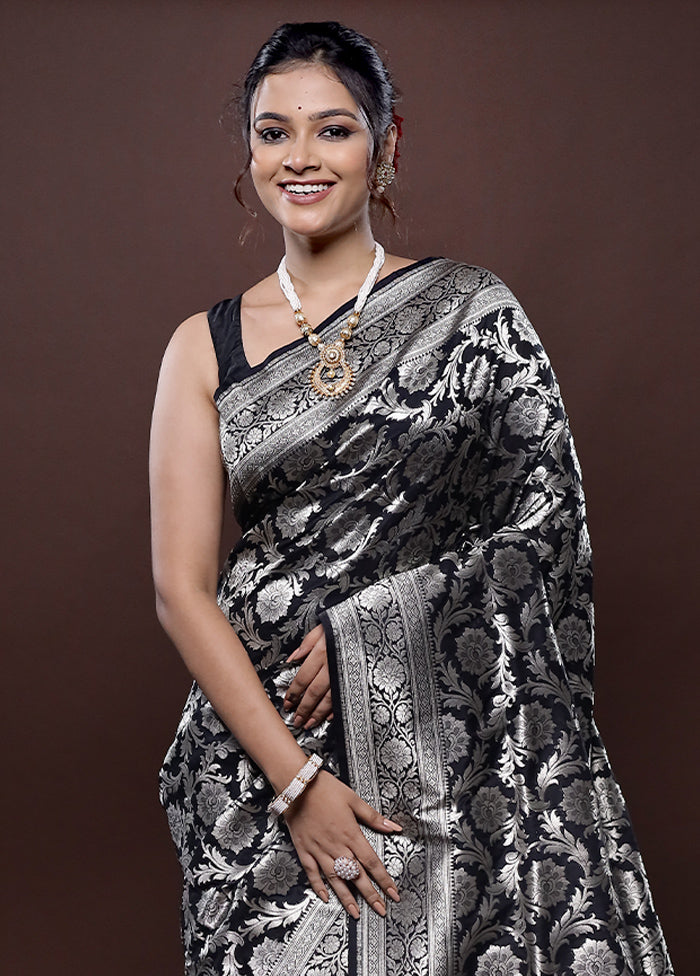 Black Uppada Silk Saree Without Blouse Piece - Indian Silk House Agencies