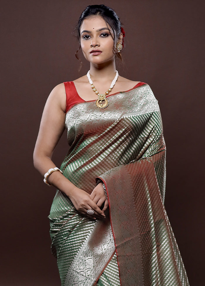 Green Uppada Silk Saree Without Blouse Piece - Indian Silk House Agencies