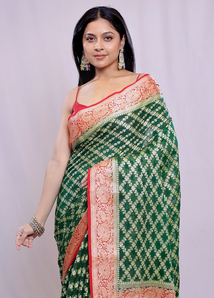 Green Pure Georgette Saree With Blouse Piece - Indian Silk House Agencies