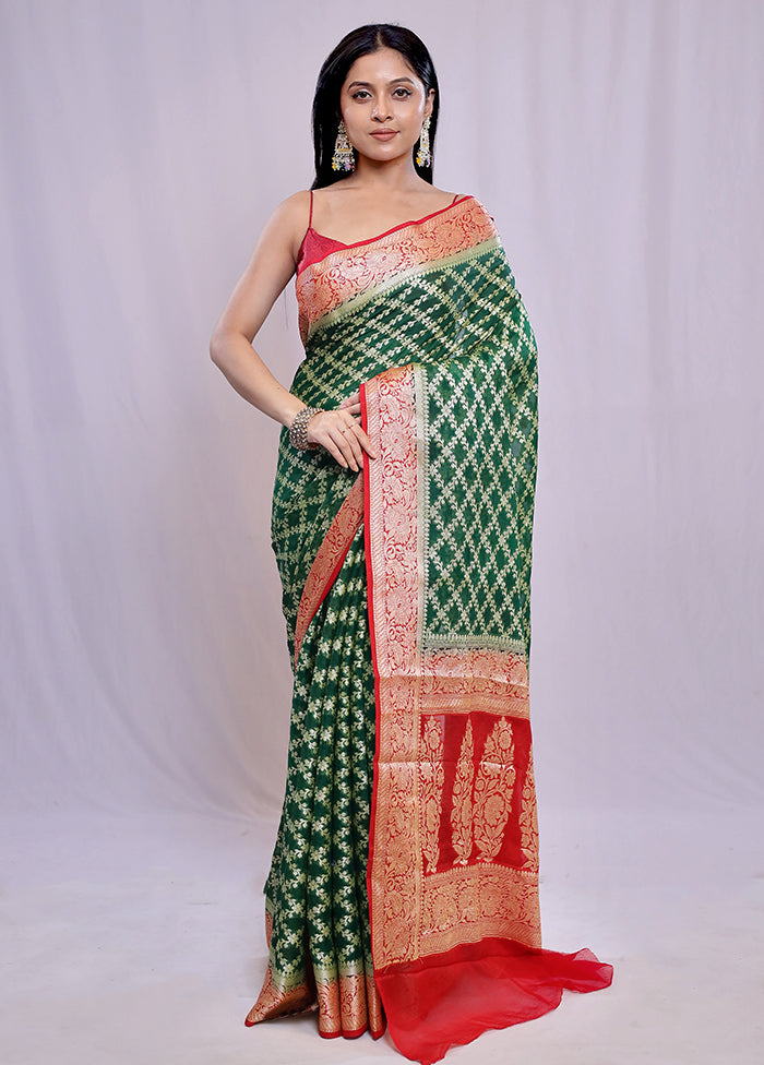 Green Pure Georgette Saree With Blouse Piece - Indian Silk House Agencies