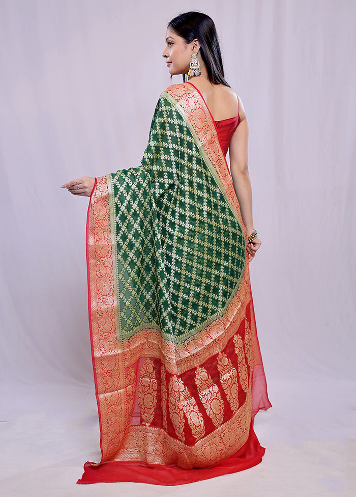 Green Pure Georgette Saree With Blouse Piece - Indian Silk House Agencies