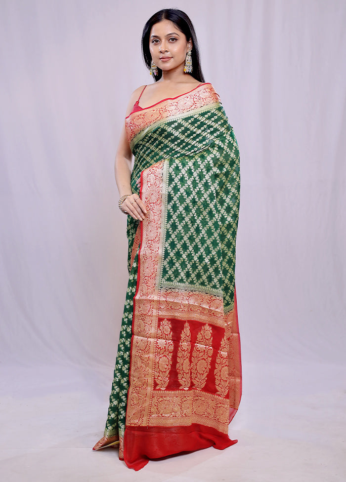 Green Pure Georgette Saree With Blouse Piece - Indian Silk House Agencies