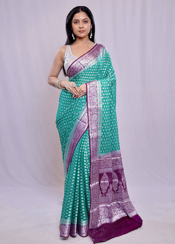 Green Pure Georgette Saree With Blouse Piece - Indian Silk House Agencies