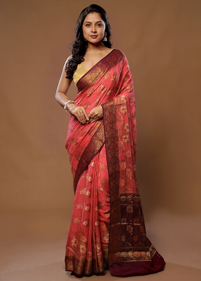 Pink Pure Georgette Saree With Blouse Piece - Indian Silk House Agencies