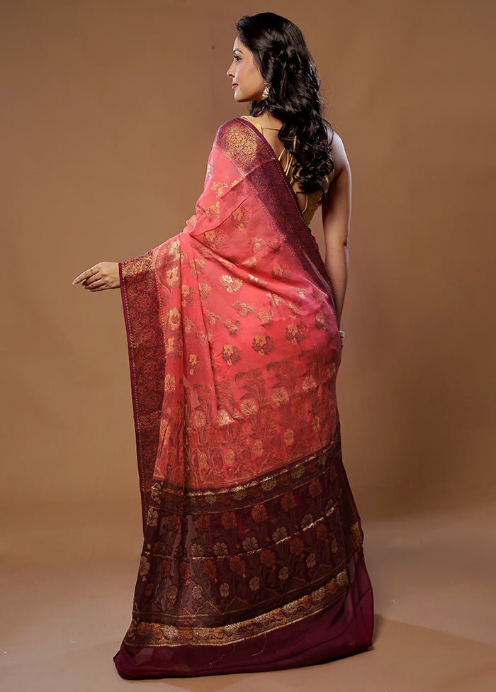 Pink Pure Georgette Saree With Blouse Piece - Indian Silk House Agencies