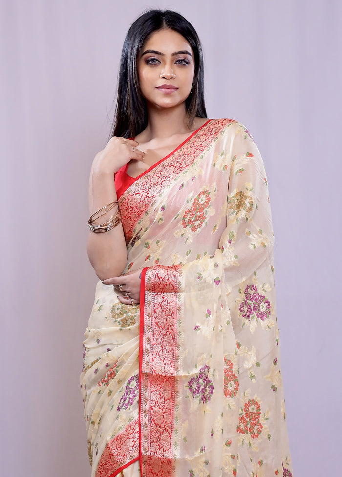 Cream Pure Georgette Saree With Blouse Piece - Indian Silk House Agencies