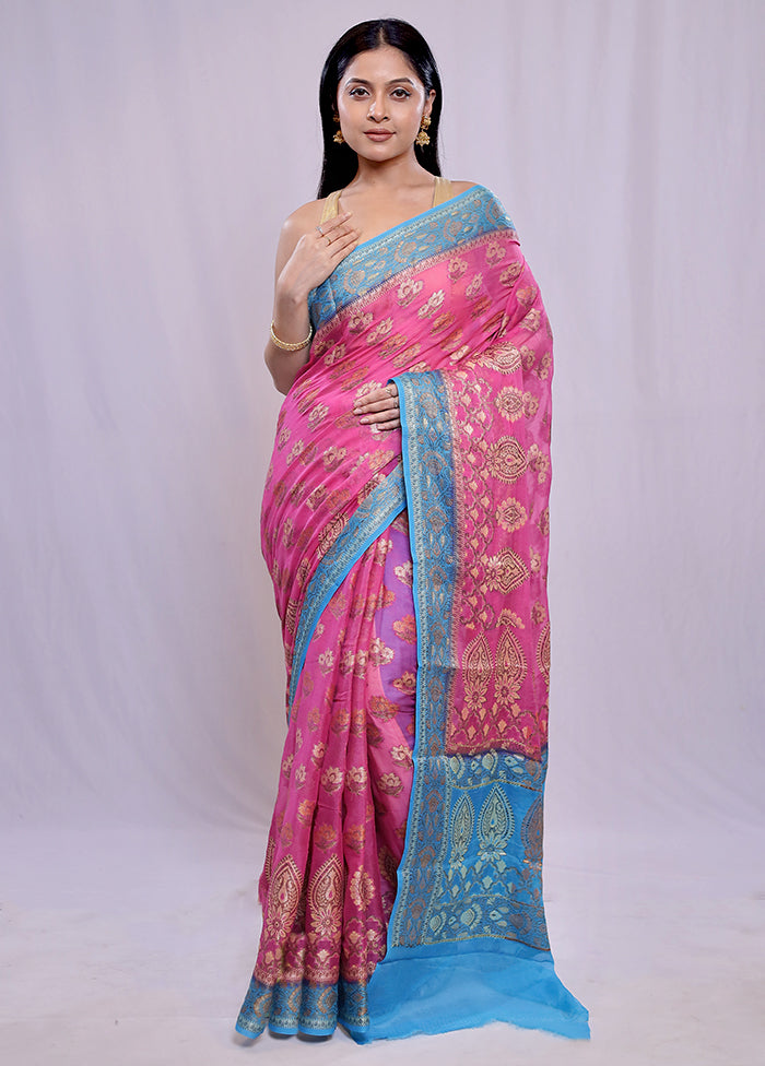 Pink Pure Georgette Saree With Blouse Piece - Indian Silk House Agencies