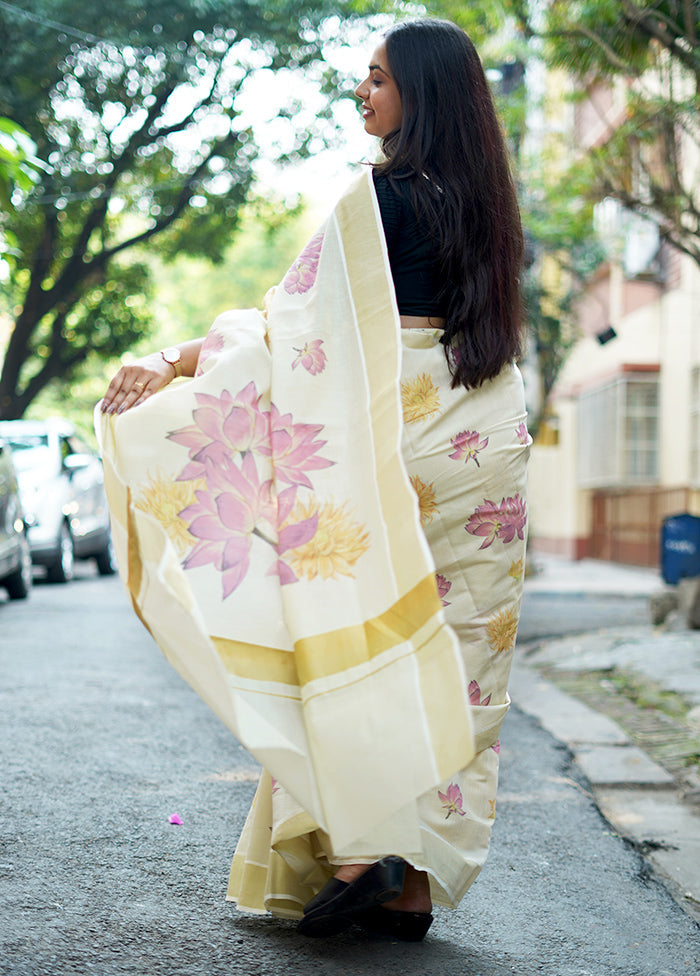 Cream Tissue Silk Saree With Blouse Piece - Indian Silk House Agencies