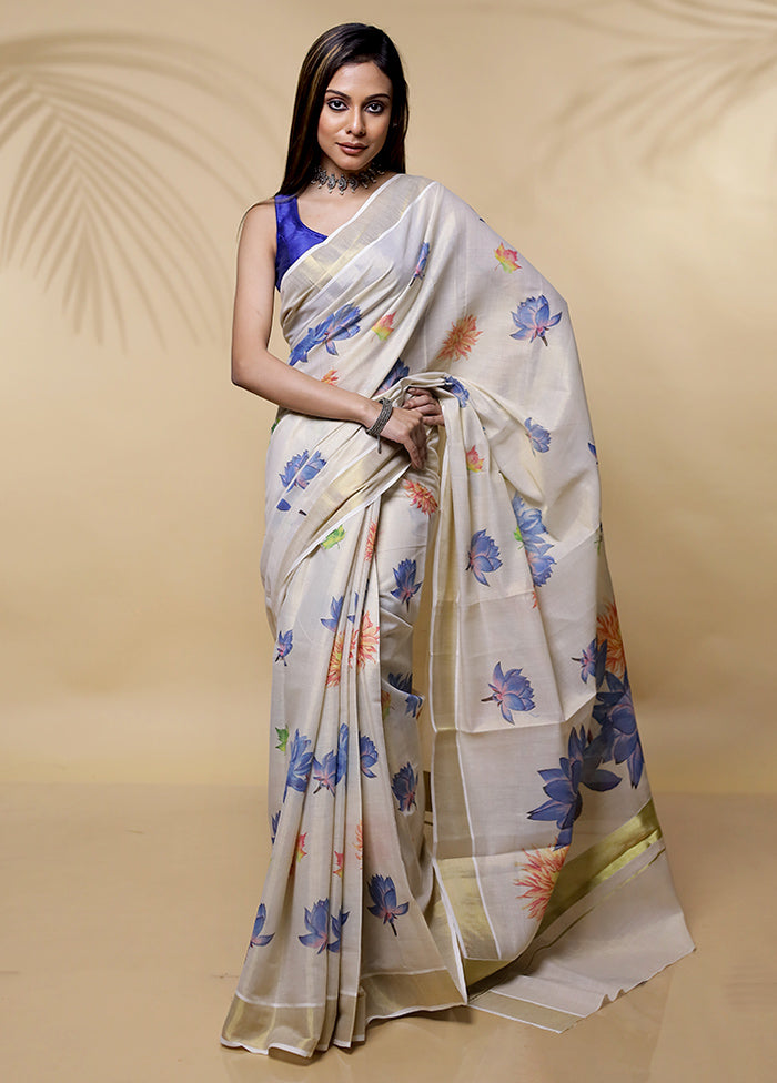 Cream Tissue Silk Saree Without Blouse Piece - Indian Silk House Agencies