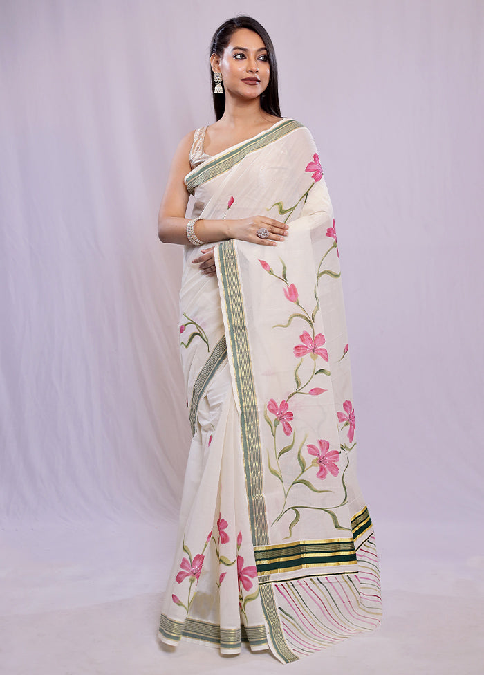 Cream Cotton Saree With Blouse Piece - Indian Silk House Agencies