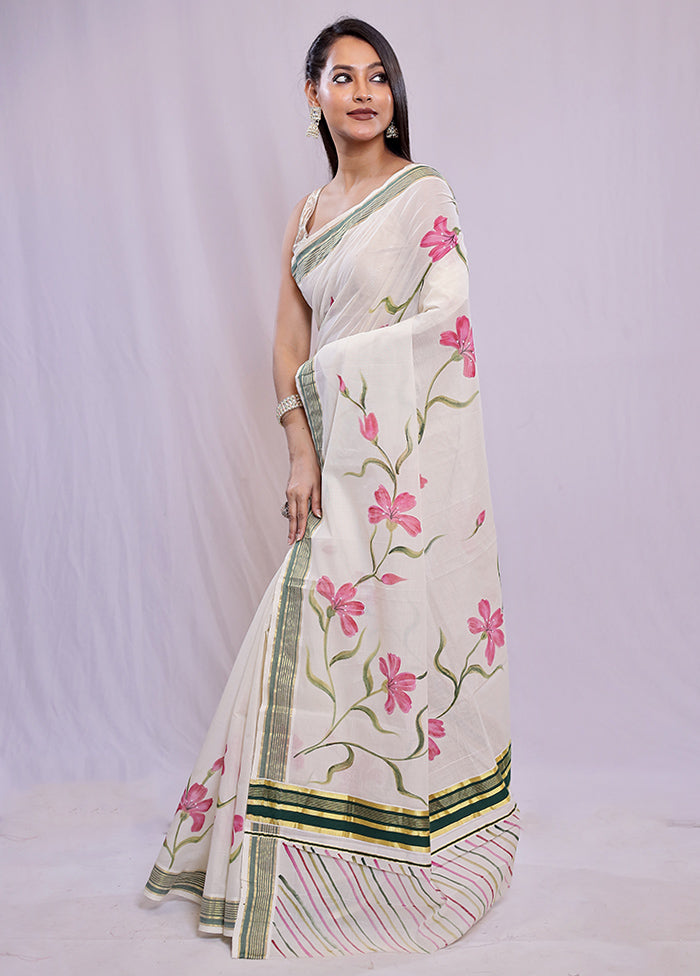 Cream Cotton Saree With Blouse Piece - Indian Silk House Agencies