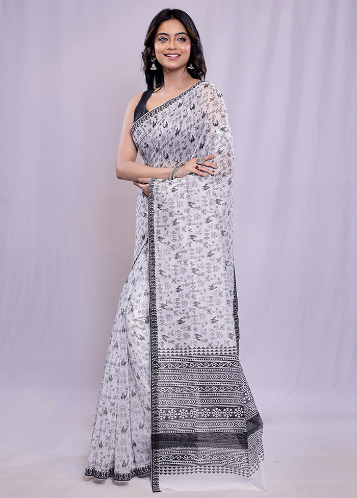 White Cotton Saree With Blouse Piece - Indian Silk House Agencies