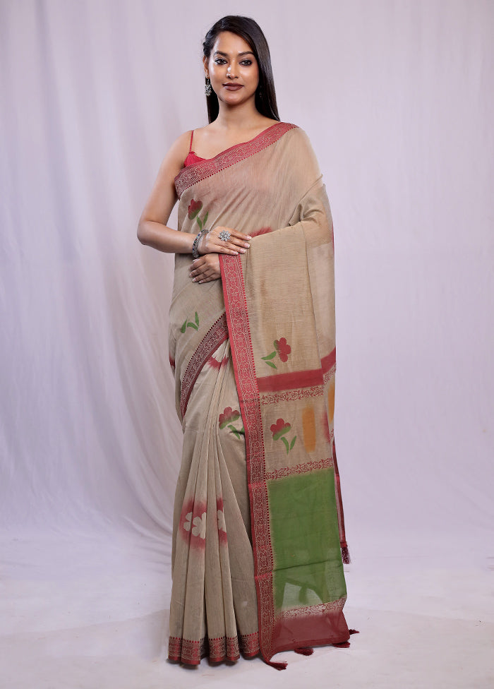 Cream Cotton Saree With Blouse Piece - Indian Silk House Agencies