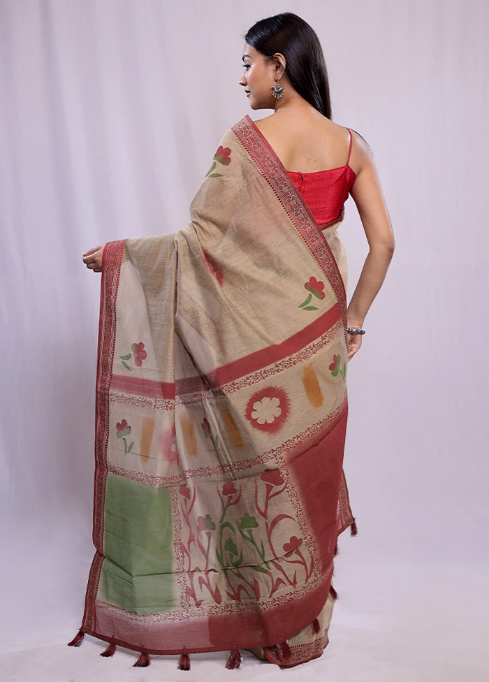 Cream Cotton Saree With Blouse Piece - Indian Silk House Agencies